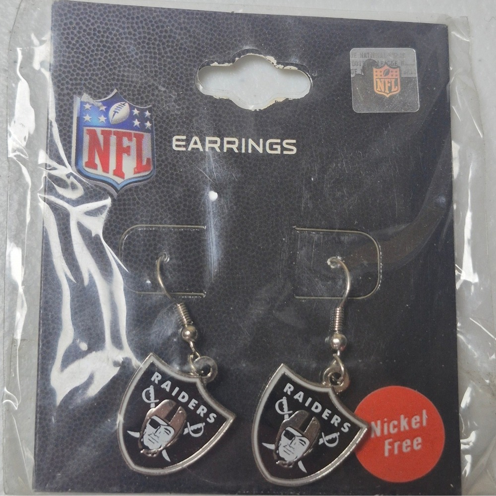 NFL Raiders Earrings Black Silver Shield Logo Dangle Nickel Free NEW